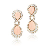 Paire de clips d'oreille corail et diamants |...